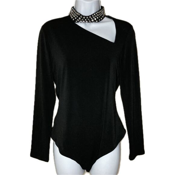 Alice + Olivia Kayson Embellished Cutout Bodysuit In Black Crystal Size Large - Picture 4 of 16